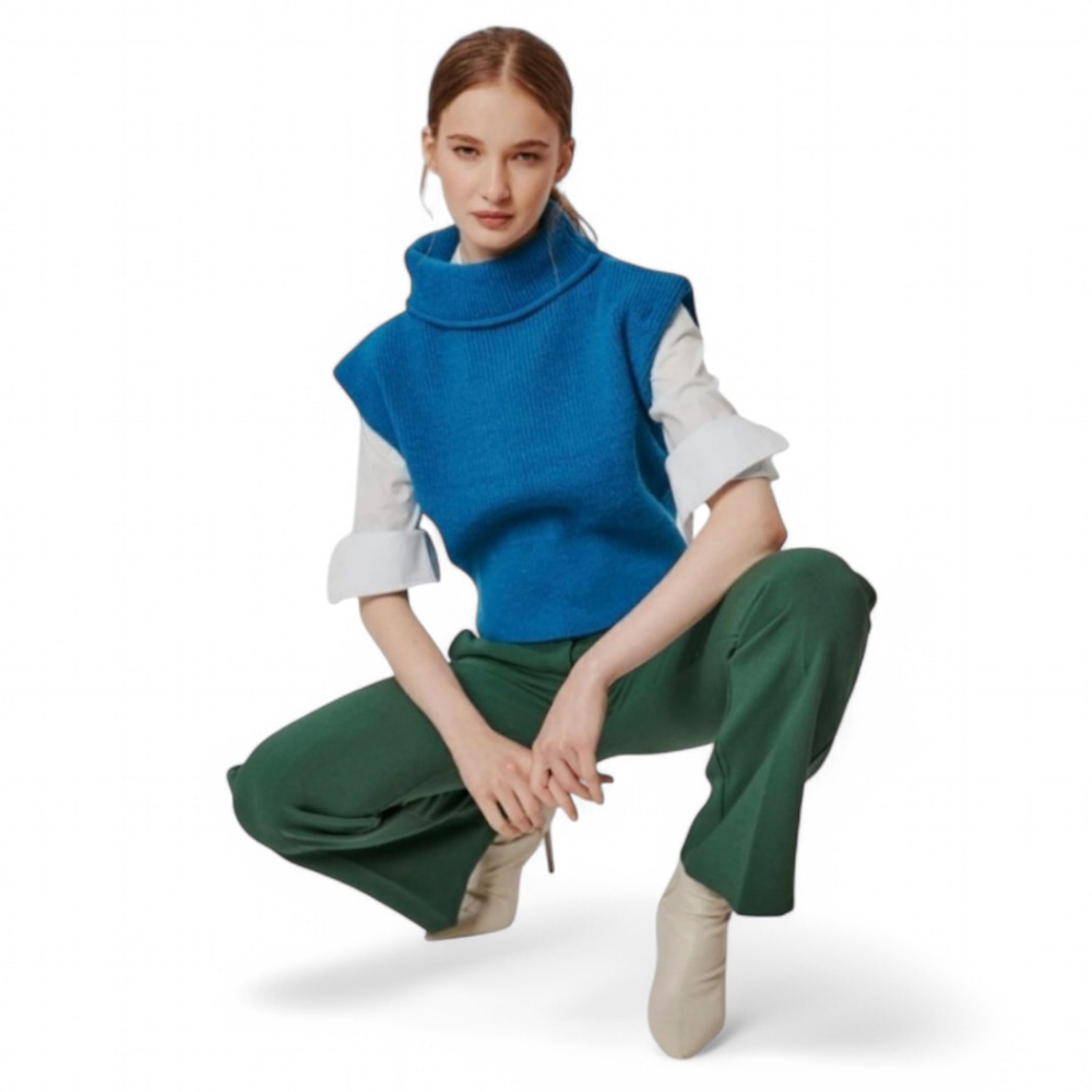 Deluc Oversized Cropped Sweater Vest Bellini Turtleneck Women's sz S in Petrol